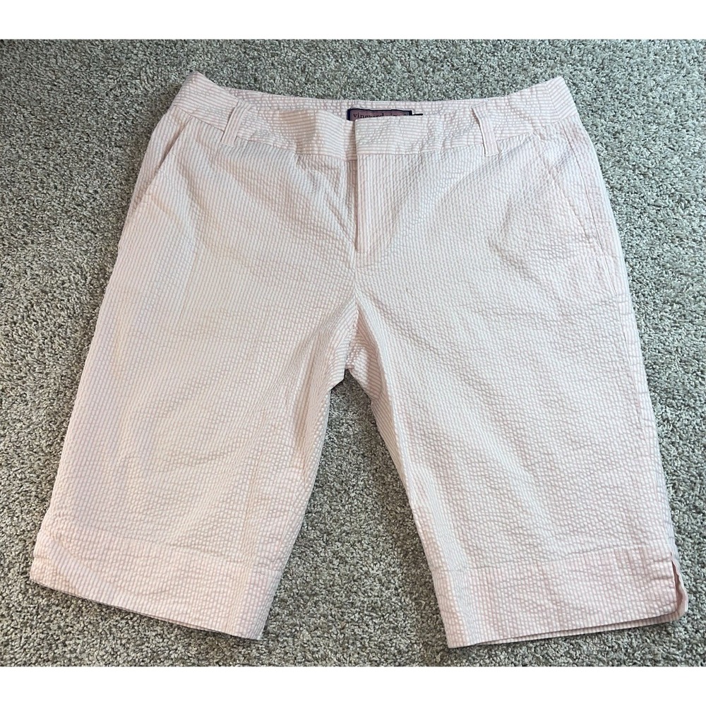 Vineyard Vines Women's Pink & White Striped Seersucker Bermuda Shorts Size 6